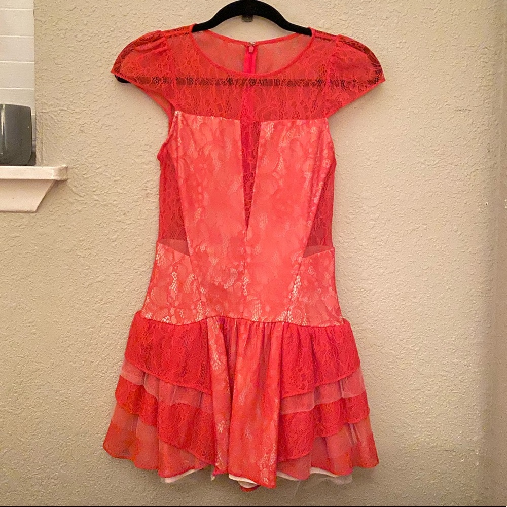 bcbg mini dress red lace